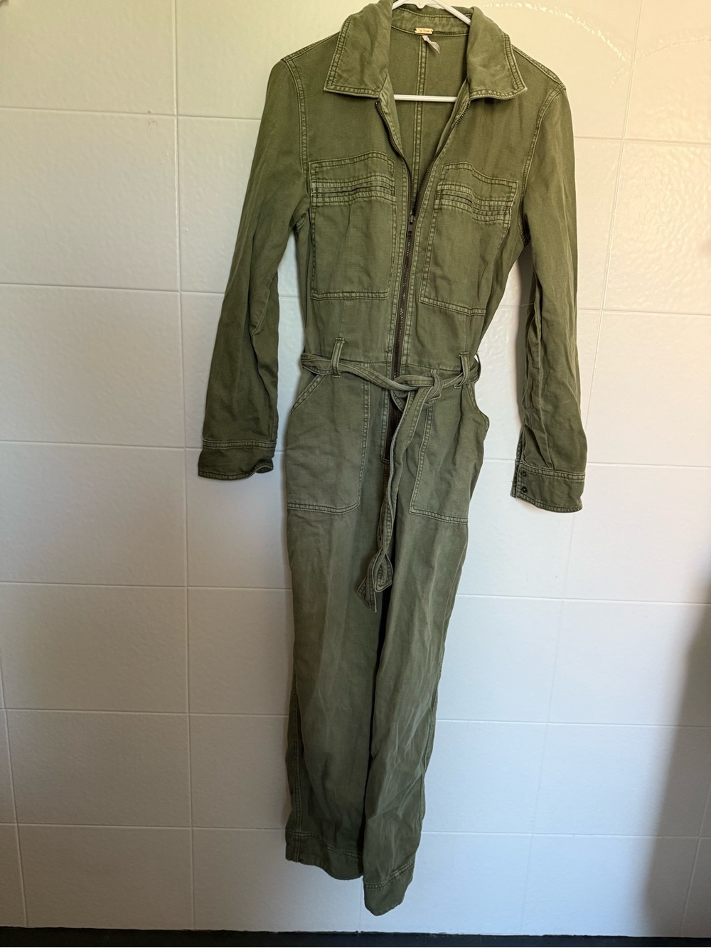 Free People Olive Utility Zip-Front Jumpsuit